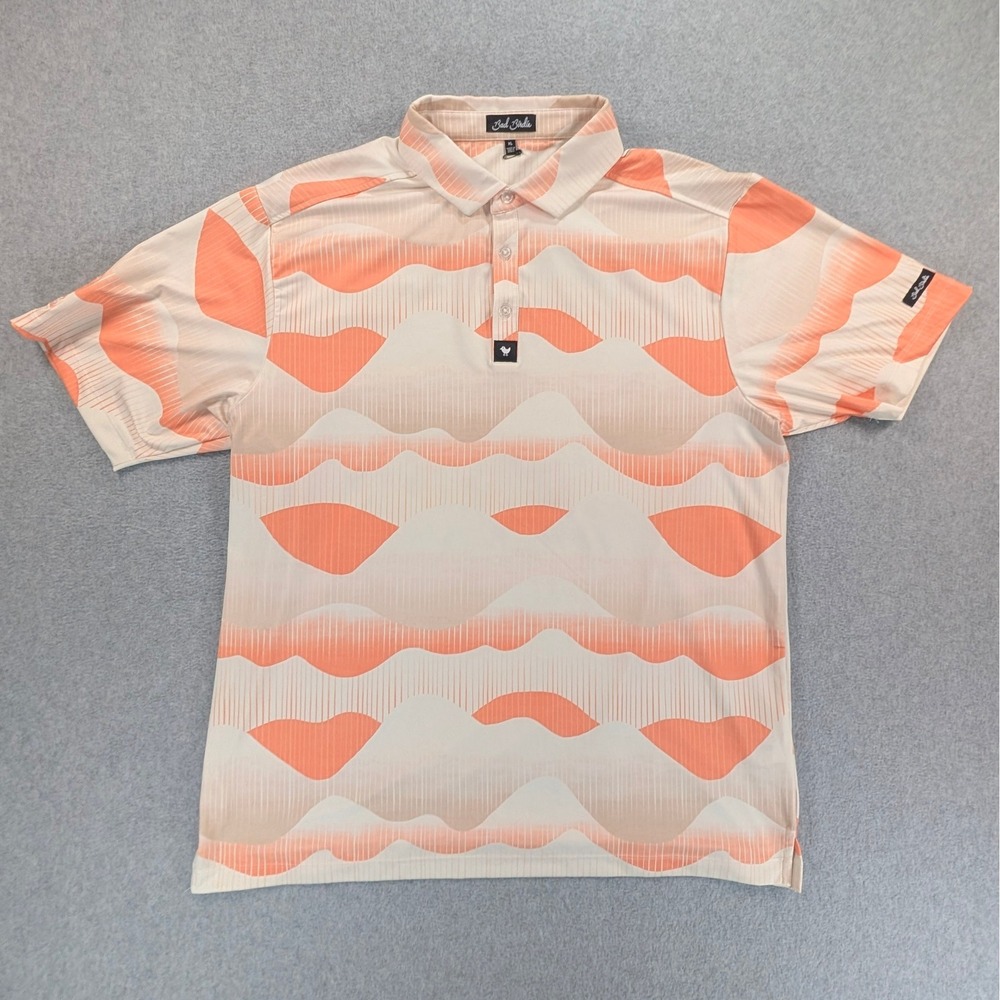 Bad Birdie Mens XL Golf Polo TPC Scottsdale Orange Cream Wave Print Short Sleeve